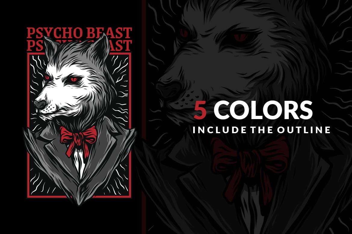 精神病野兽潮牌T恤印花图案素材库精选设计素材 Psycho Beast插图(3)
