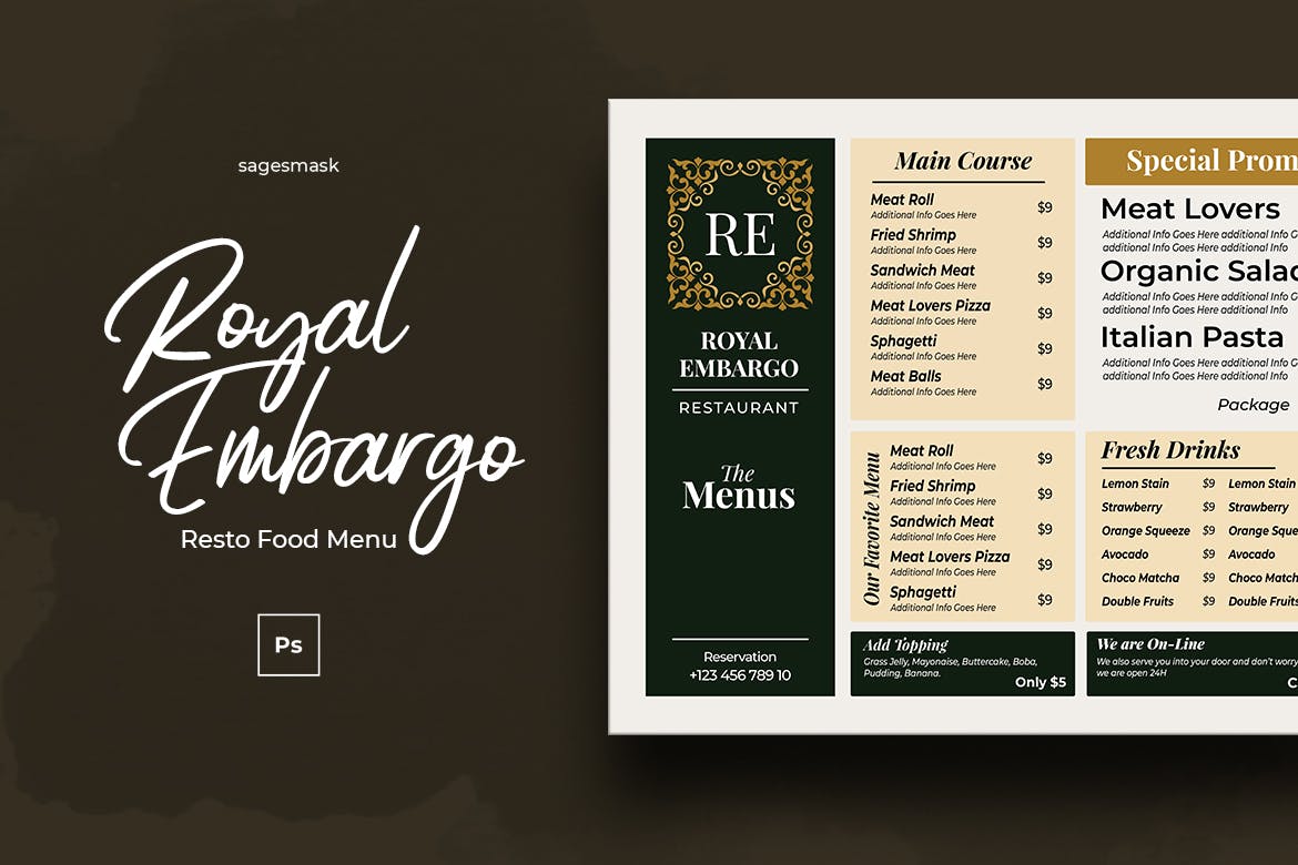 复古奢华西餐厅16设计网精选菜单模板 Food Menu Royal Resto插图
