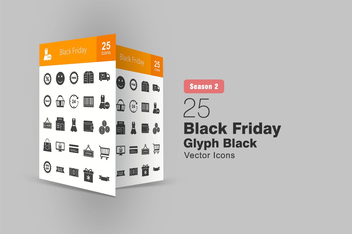 25个黑色星期五主题黑色矢量亿图网易图库精选图标 25 Black Friday Glyph Icons插图