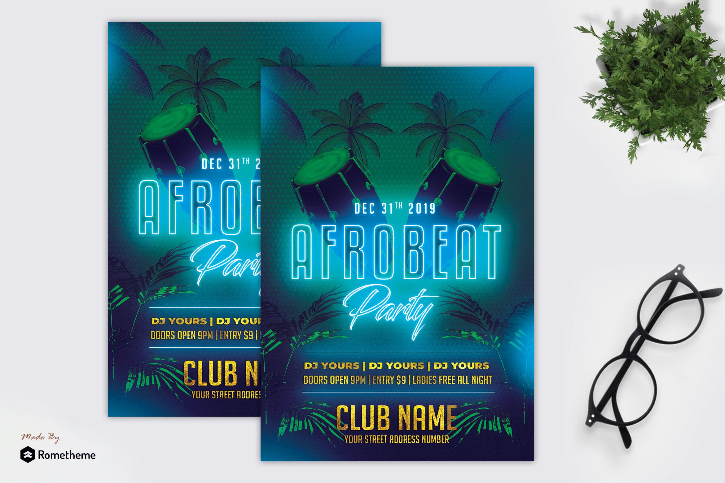 跨年主题音乐活动传单设计模板 AfroBeat Party – Flyer MR插图