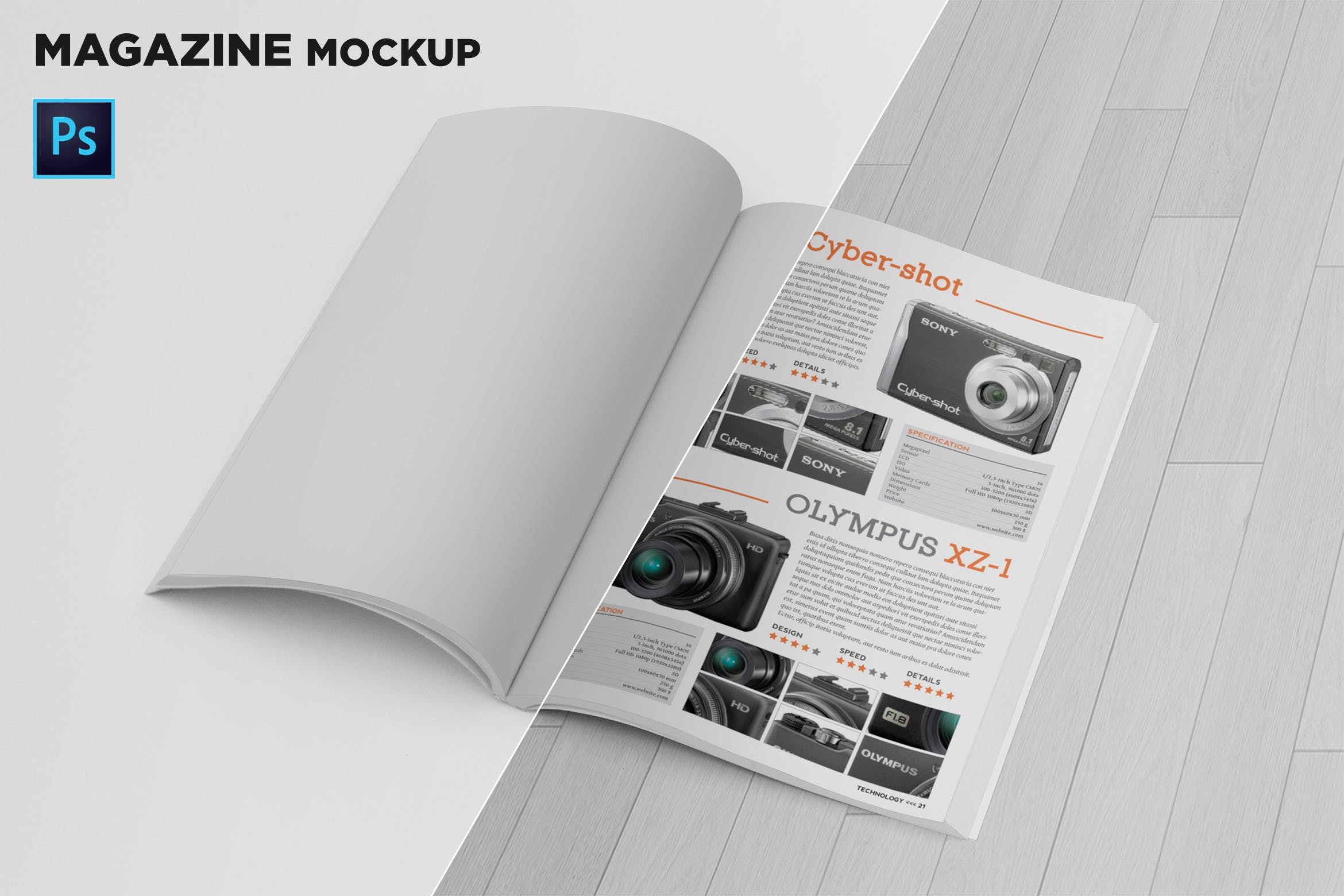 杂志内页版式设计翻页效果图样机非凡图库精选 Magazine Mockup Folded Page插图