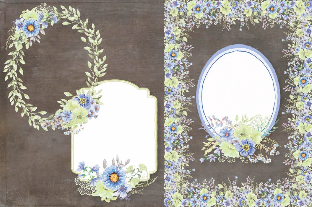 忧郁蓝水彩手绘花卉非凡图库精选设计素材 “Moody Blue” Watercolor Bundle插图(5)