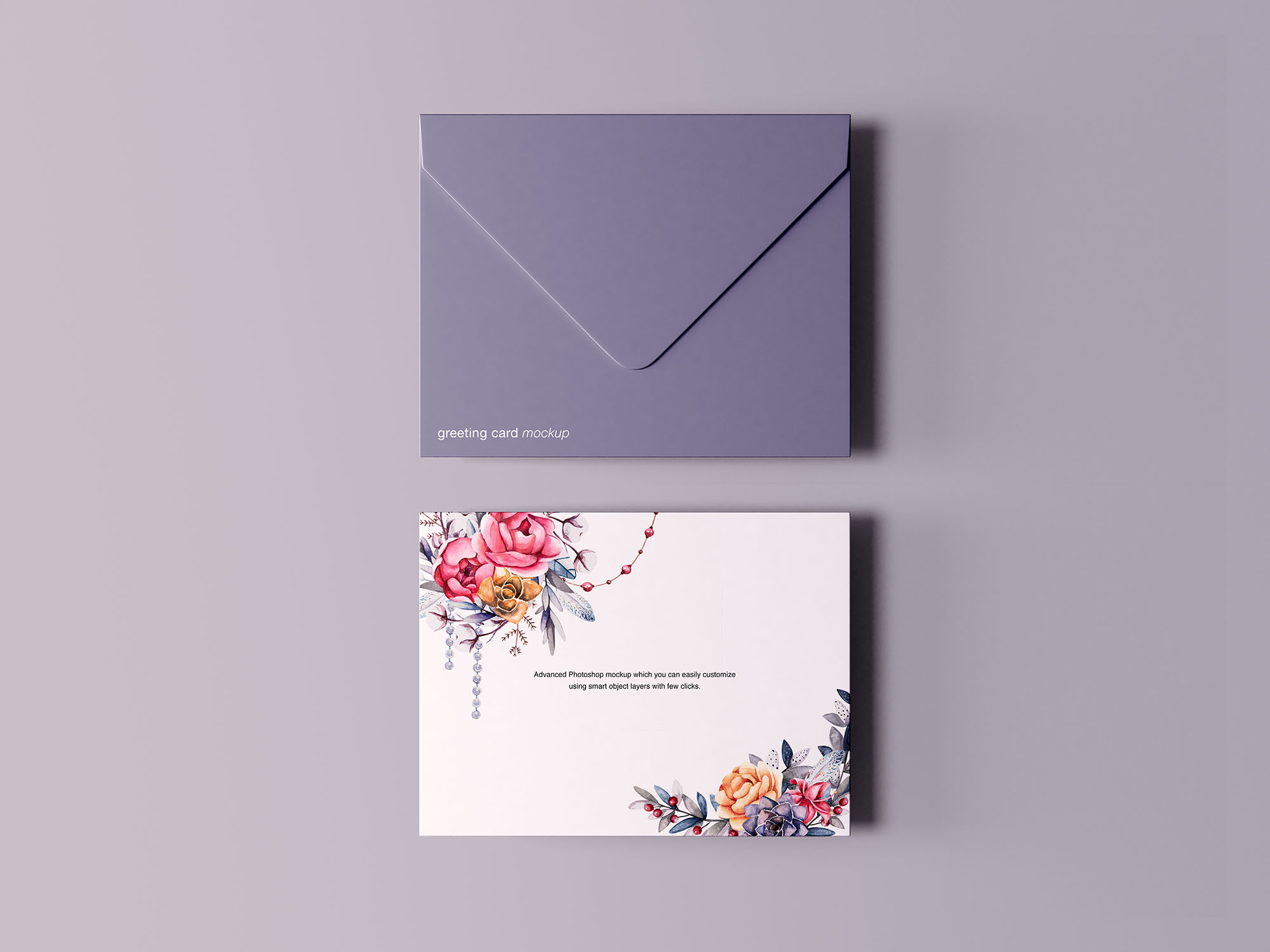 贺卡&信封设计效果图样机素材库精选模板 Greeting Card with Envelope Mockup插图