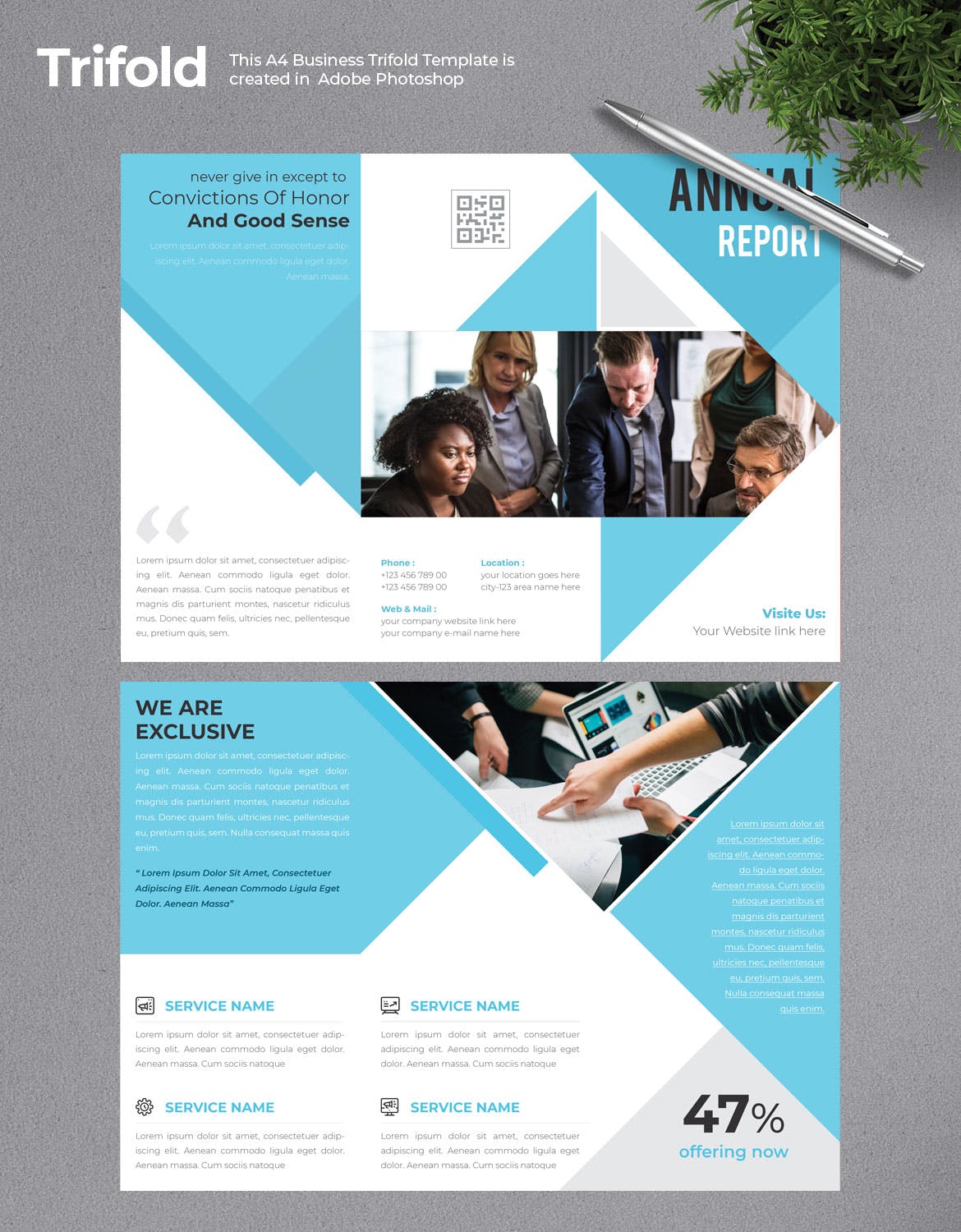 企业三折页版式设计宣传小册设计模板v4 Business Trifold Brochure插图(1)