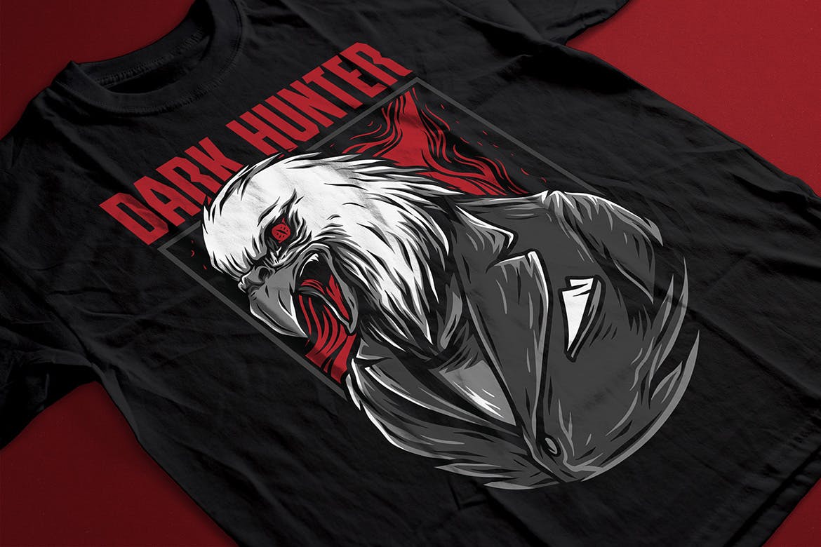 黑暗猎鹰潮牌T恤印花图案16设计网精选设计素材 Dark Hunter插图(1)
