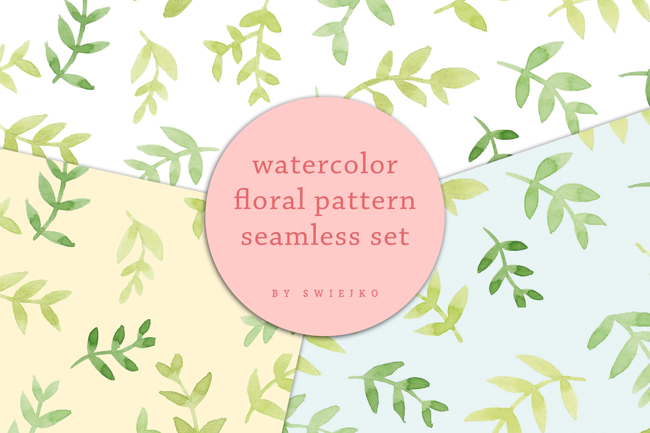 水彩花卉无缝图案背景素材天下精选 Delicate Flowers – seamless watercolor pattern set插图(2)