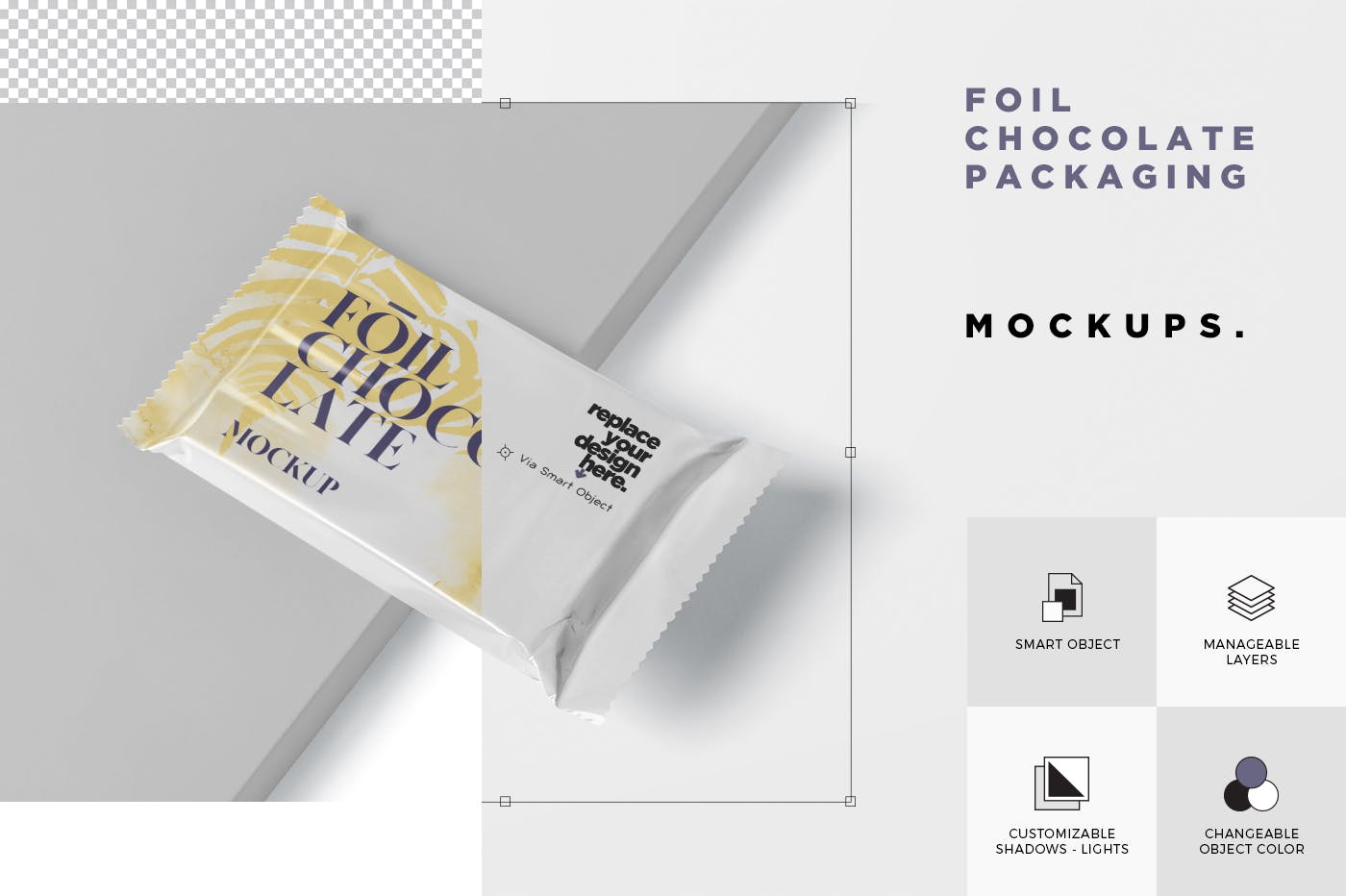 巧克力超薄铝箔纸包装设计效果图素材库精选 Foil Chocolate Packaging Mockup – Slim Size插图(5)