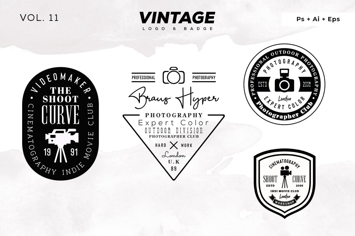 欧美复古设计风格品牌普贤居精选LOGO商标模板v11 Vintage Logo & Badge Vol. 11插图