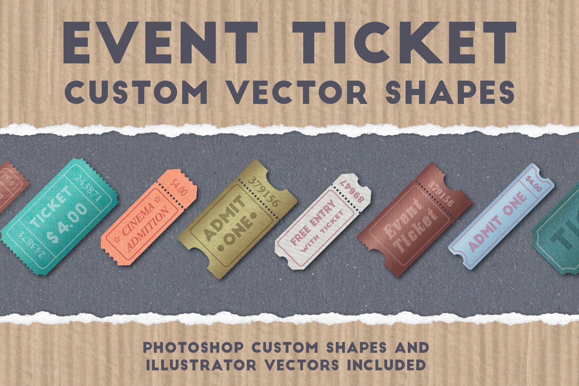 门票票据矢量设计图形素材 Event Ticket Custom Vector Shapes插图