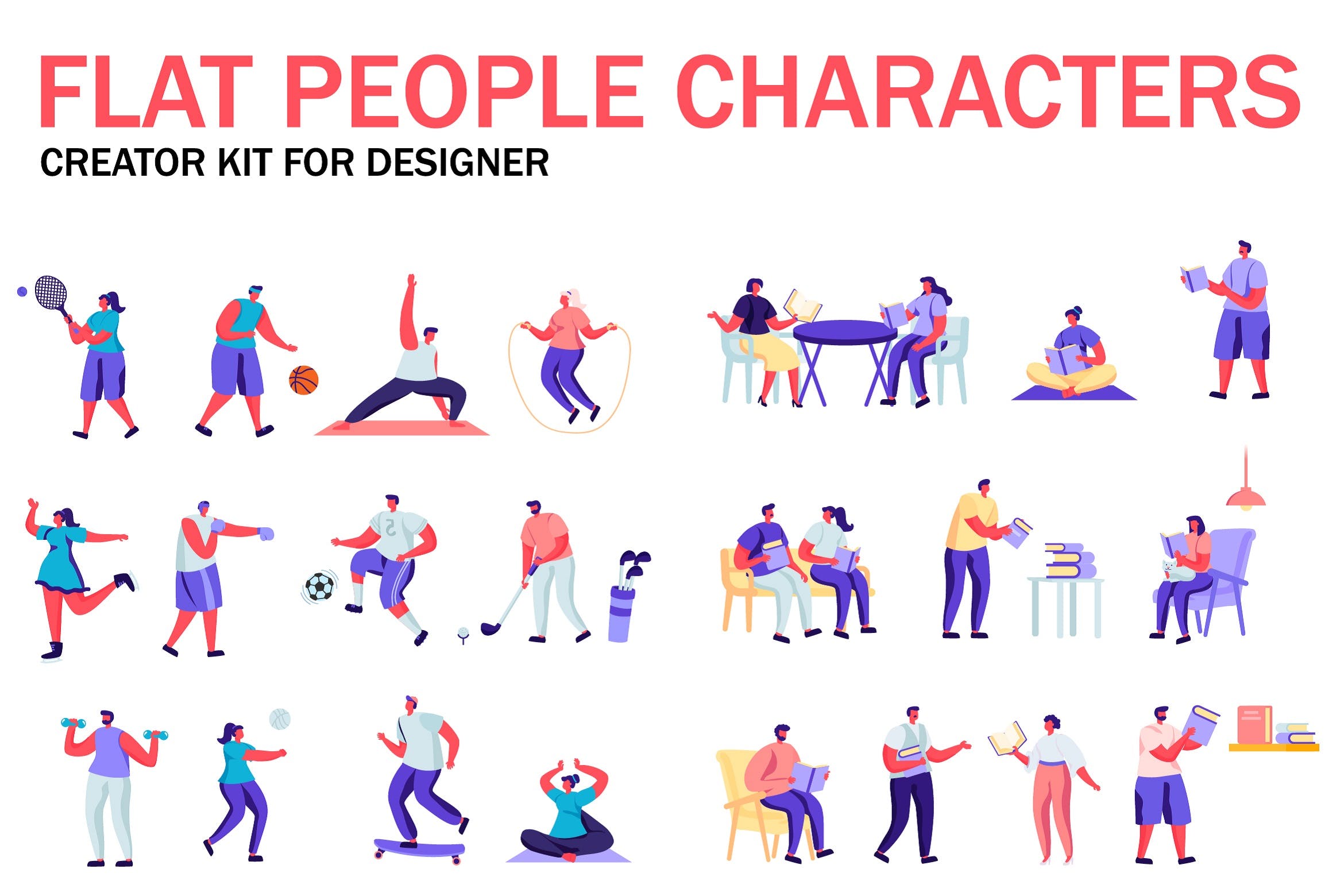 扁平化设计风格虚拟人物角色图形设计工具包v9 Flat People Character Creator Kit插图