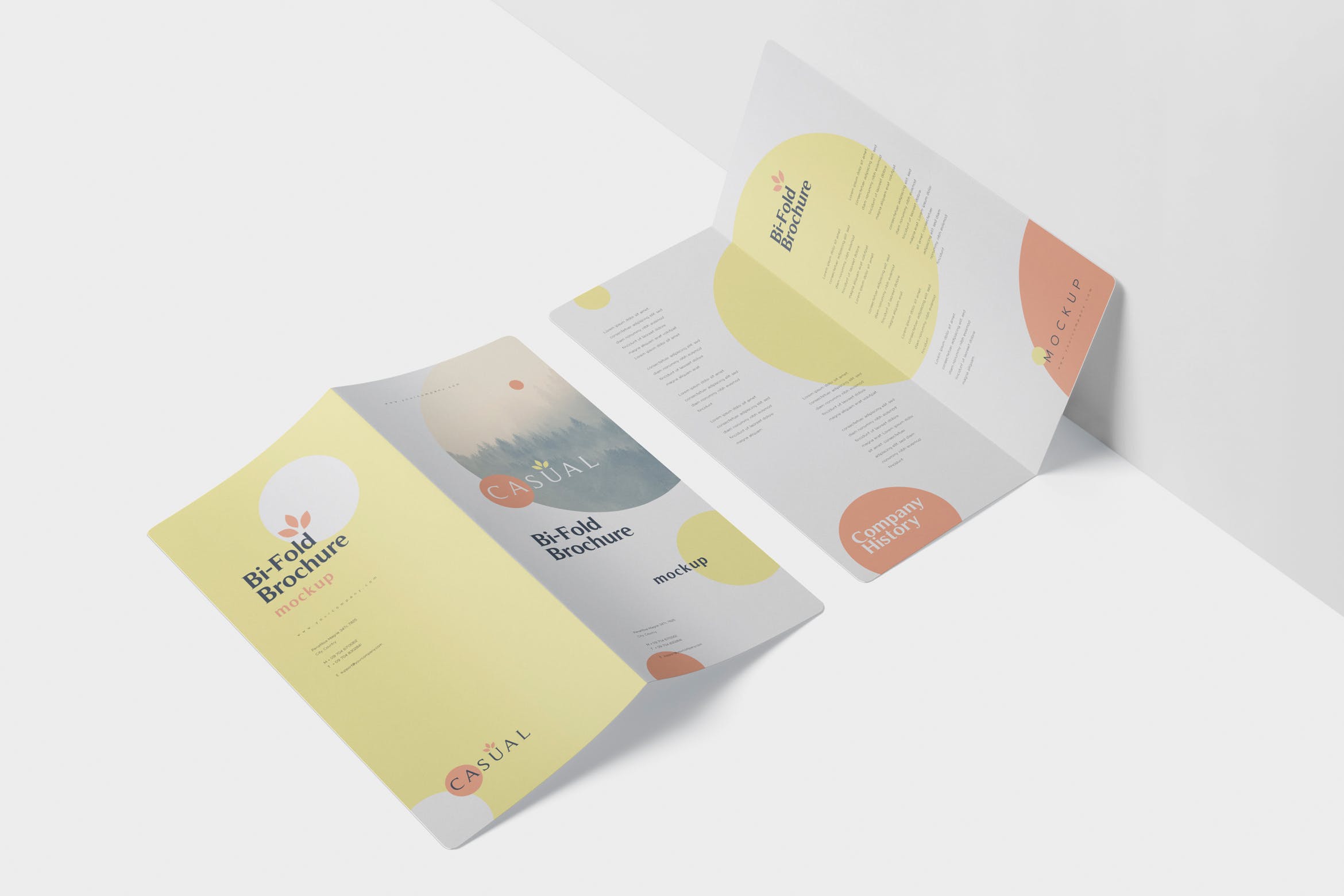 圆角设计风格对折企业传单设计样机非凡图库精选 DL Bi-Fold Brochure Mock-Up Set – Round Corner插图