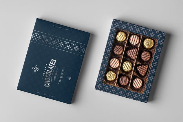 巧克力包装盒外观设计图普贤居精选模板 Box Of Chocolates Mock-up插图(9)