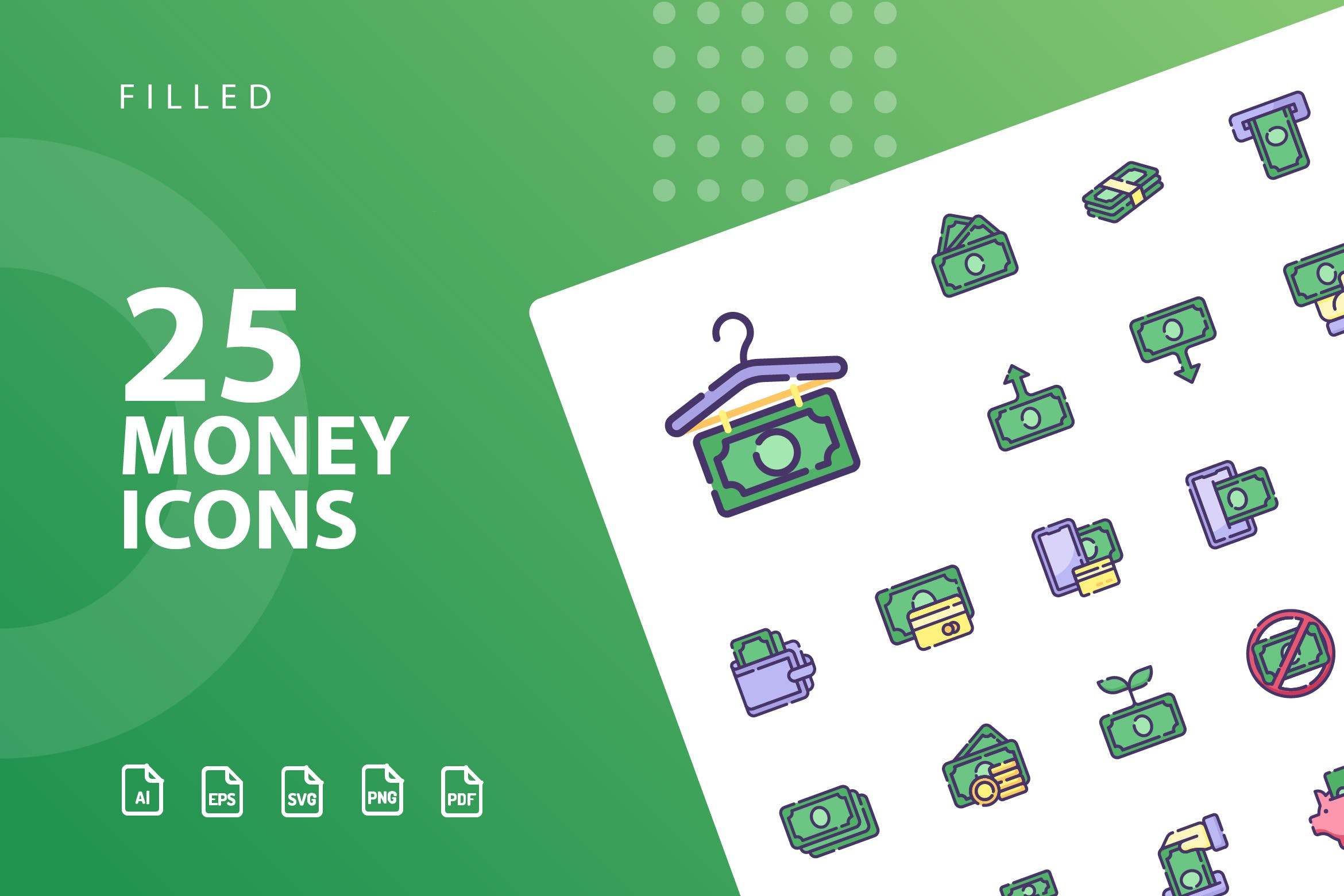 25枚金钱主题矢量填充非凡图库精选图标 Money Filled Icons插图
