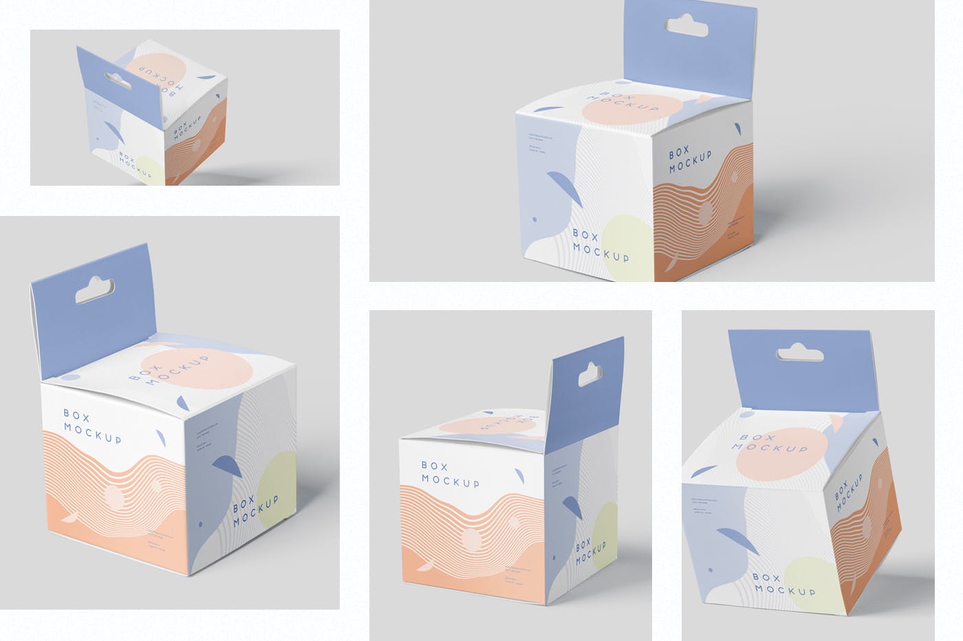 挂耳式迷你方形包装盒16设计网精选模板 Box Mockup Set – Mini Square with Hanger插图(1)