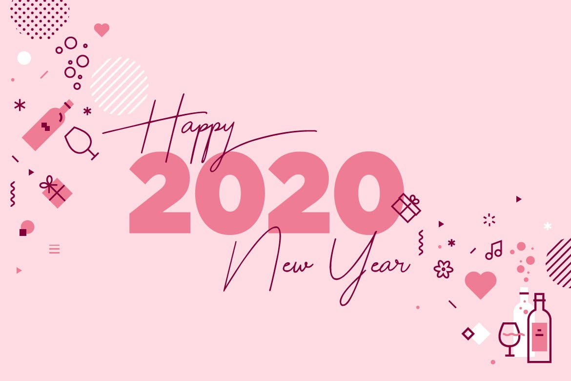 2020新年贺卡矢量普贤居精选模板v6 Happy New Year 2020 greeting card插图