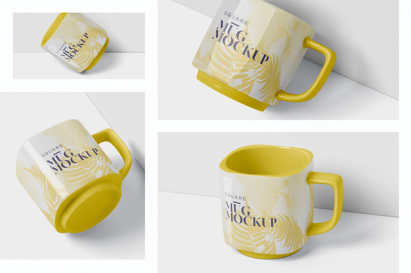方形马克杯图案设计16设计网精选模板 Mug Mockup – Square Shaped插图(1)