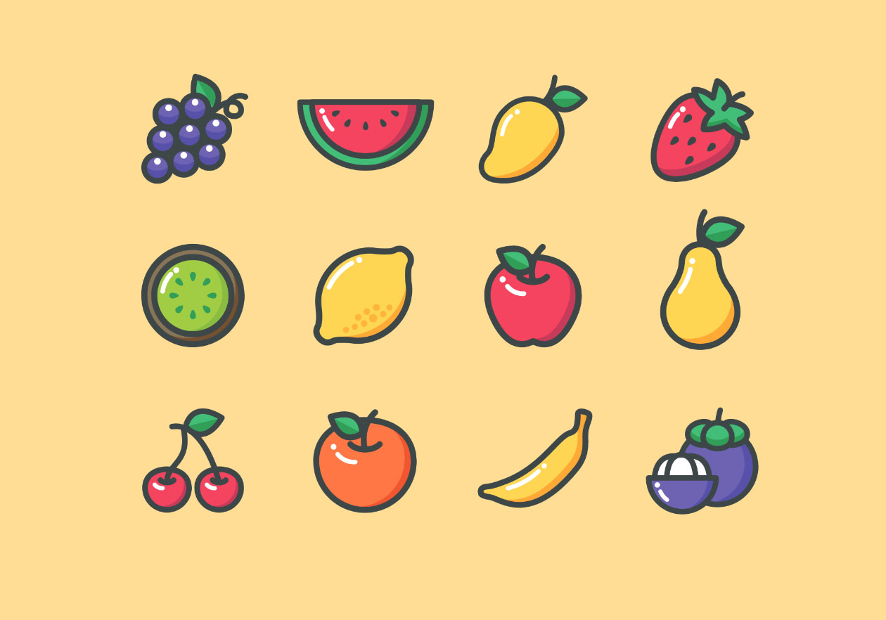 12枚常见水果矢量彩色素材天下精选图标 12 Colored Fruit Icons – Illustrator & Sketch插图(1)