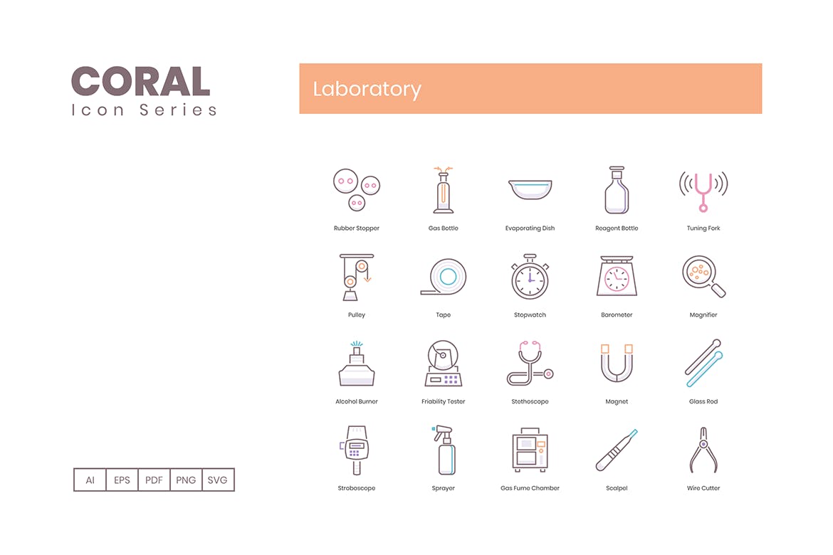 Coral系列-实验室主题矢量素材库精选图标 Laboratory Icons – Coral Series插图(4)