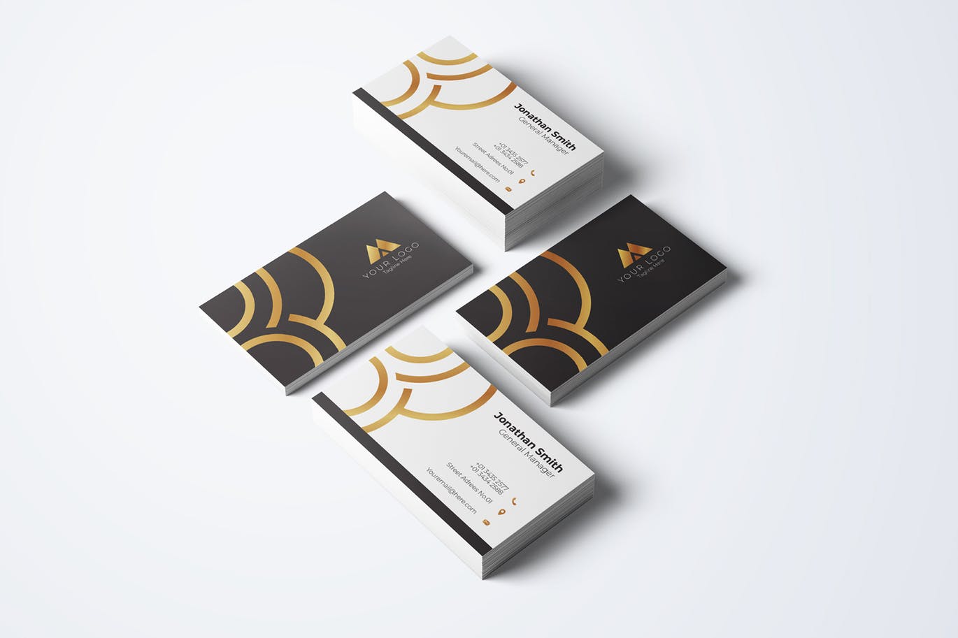金箔弧线图形企业16设计网精选名片模板v68 Business Card Template.v68插图