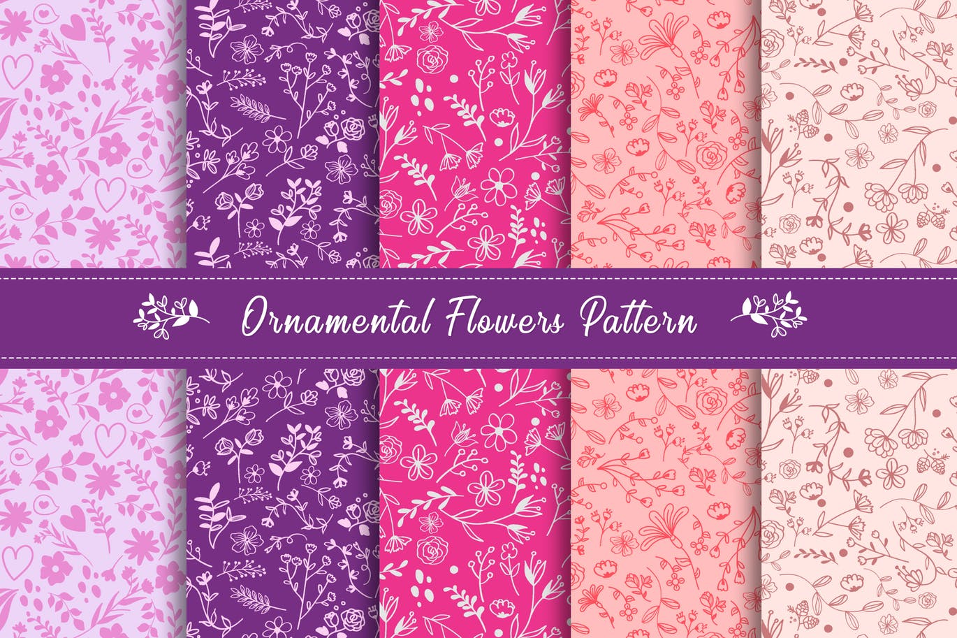 棉料布匹植物花卉印花图案纹样纹理素材 Ornamental Flowers Pattern Collection插图