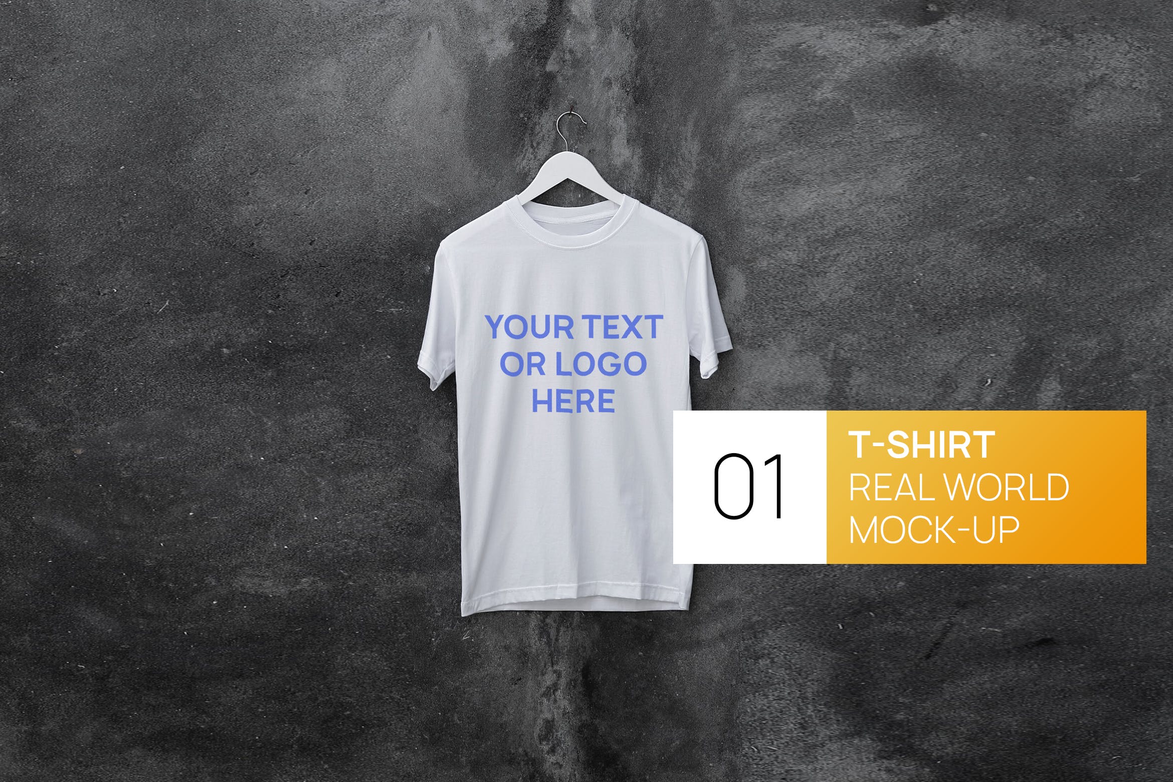 混凝土墙背景白色T恤印花设计效果图样机素材库精选 Concrete Wall White T-Shirt Real World Mock-up插图
