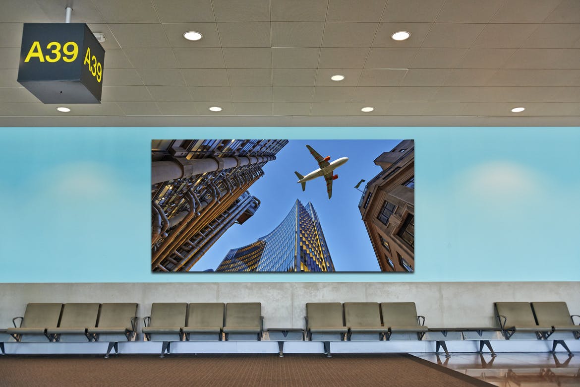 机场候机室挂墙广告大屏幕演示样机素材库精选模板 Airport_Wall_Mockup插图(8)