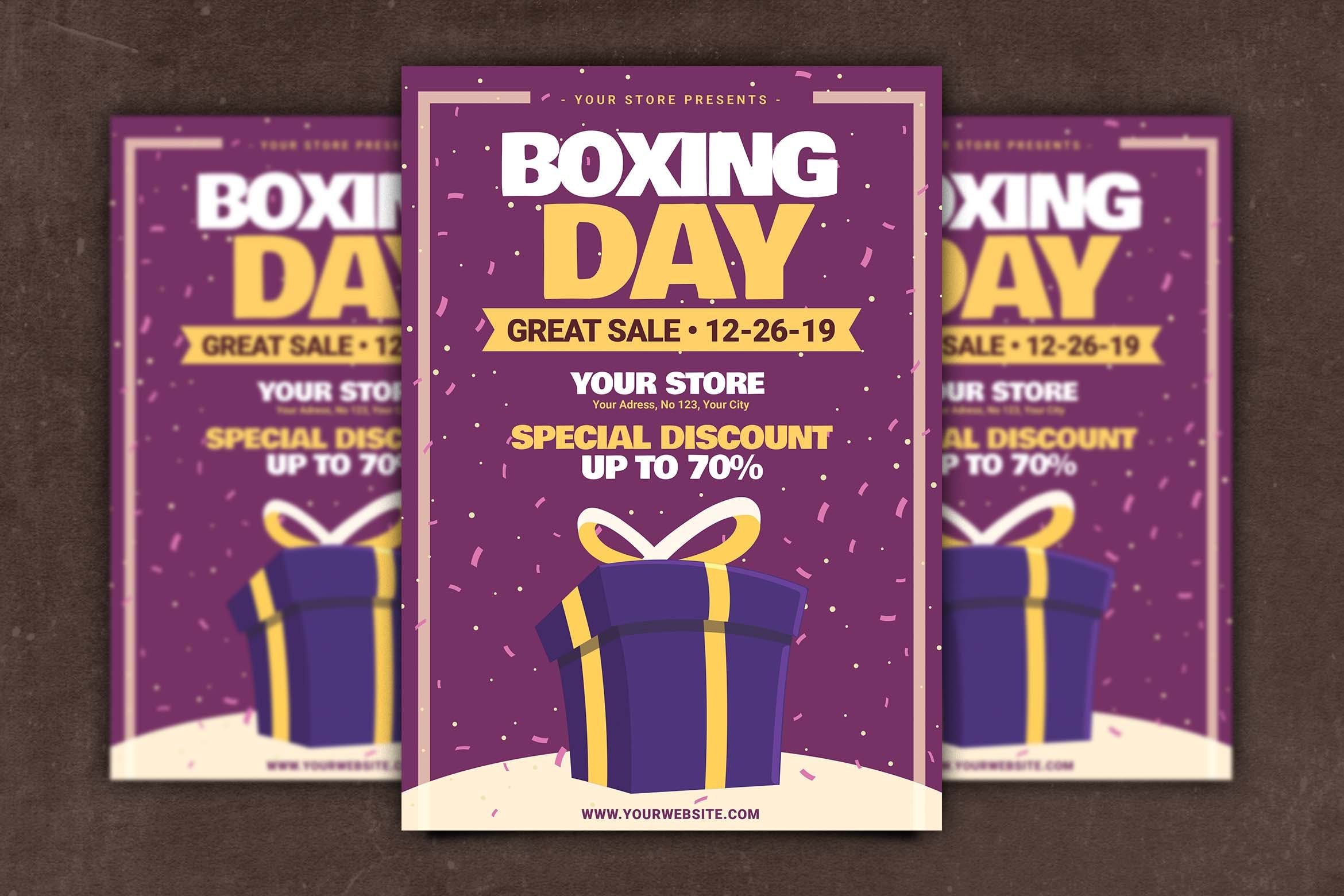 礼品交换日主题节日宣传单设计模板v2 Boxing Day Flyer插图