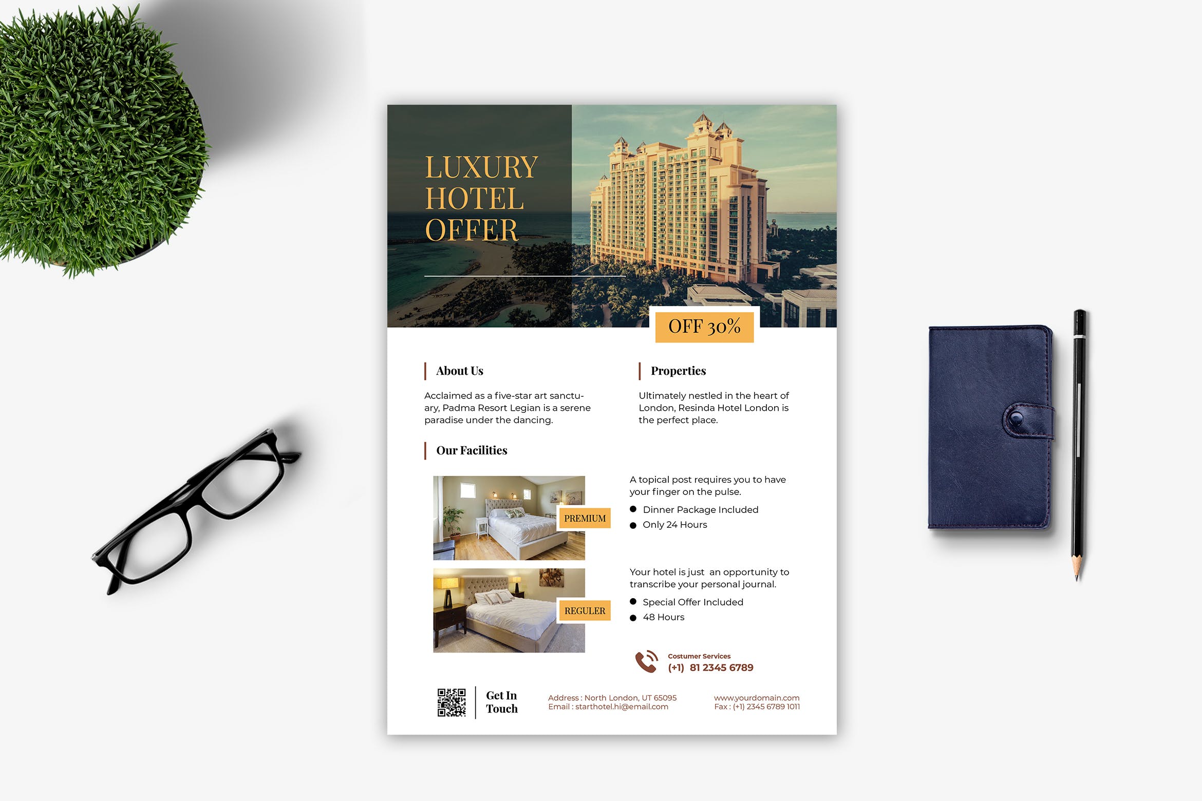 品牌酒店简介宣传单设计模板 Hotel Flyer插图
