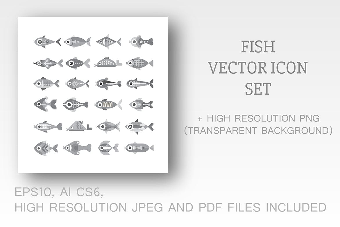 各种鱼类矢量16图库精选图标素材 Fish vector icon set (3 options)插图