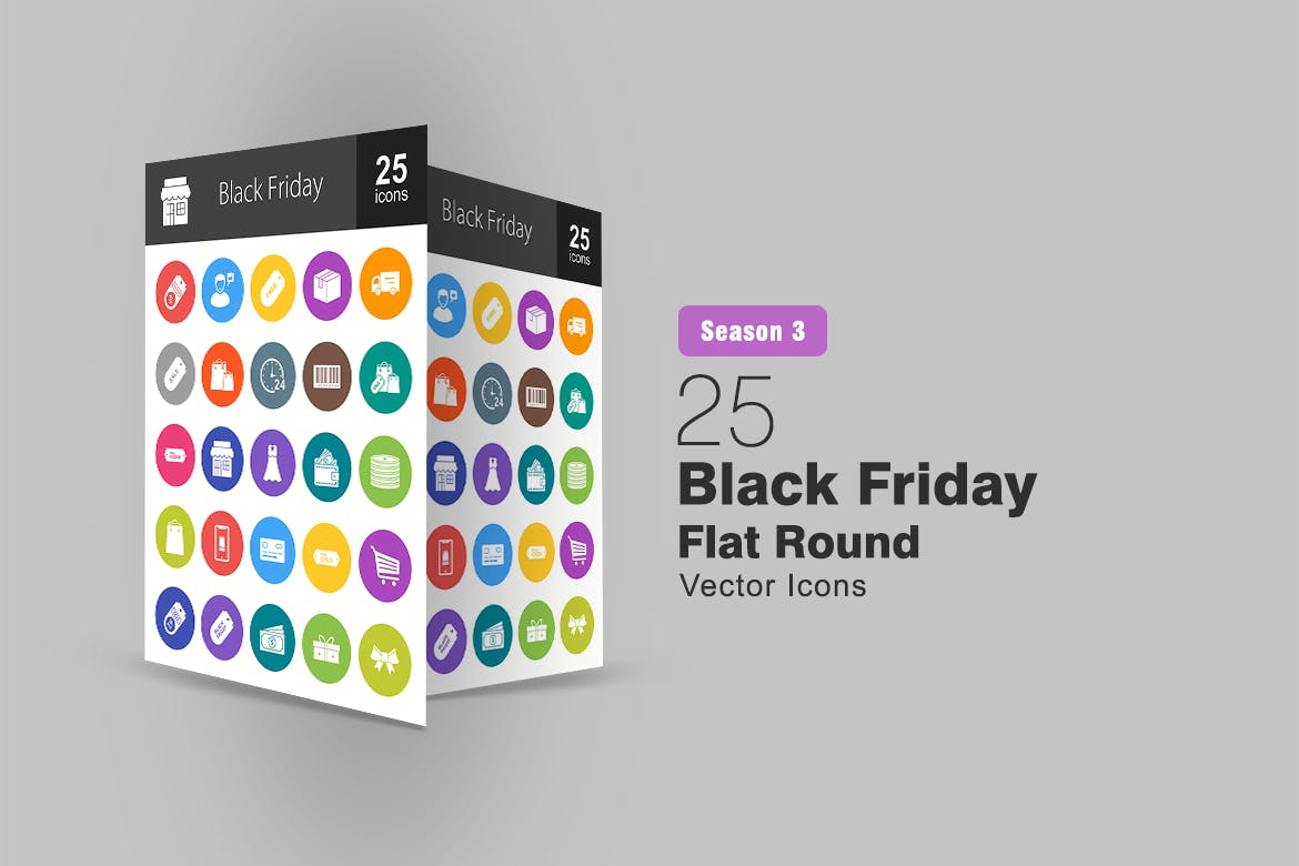 25枚黑色星期五主题扁平风矢量圆形16图库精选图标 25 Black Friday Flat Round Icons插图