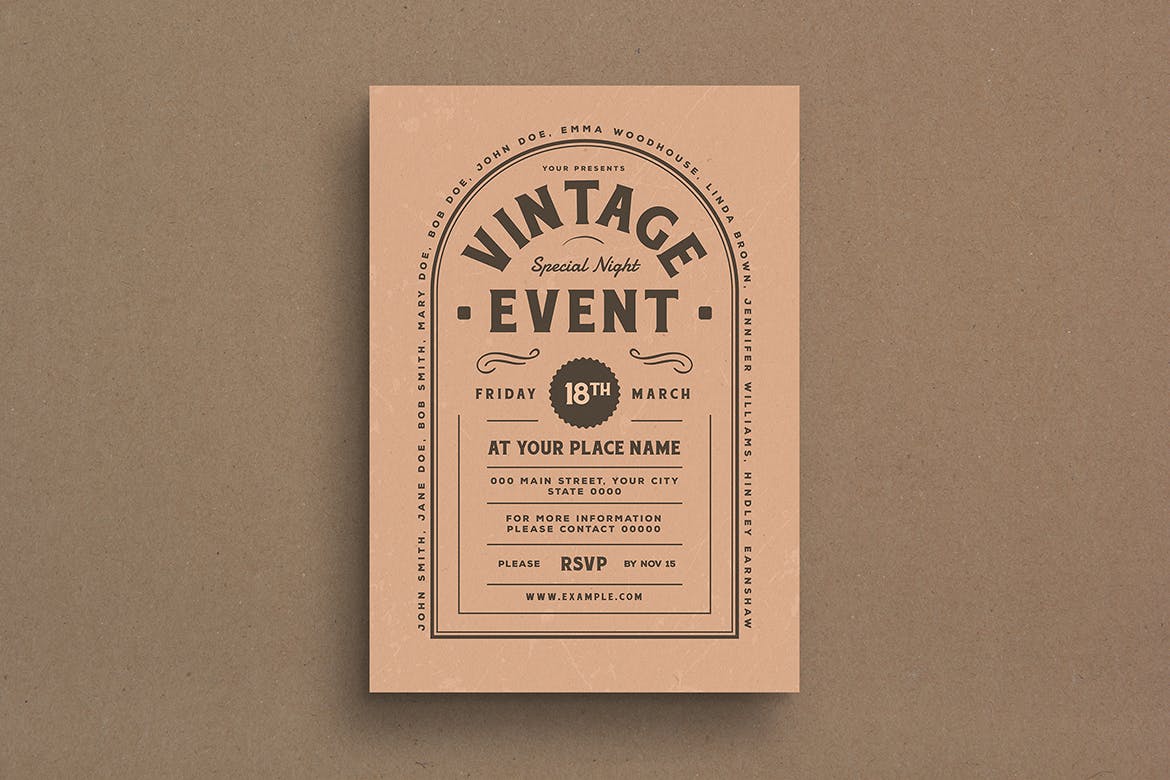 复古设计风格活动传单设计模板 Vintage Event Flyer插图(1)