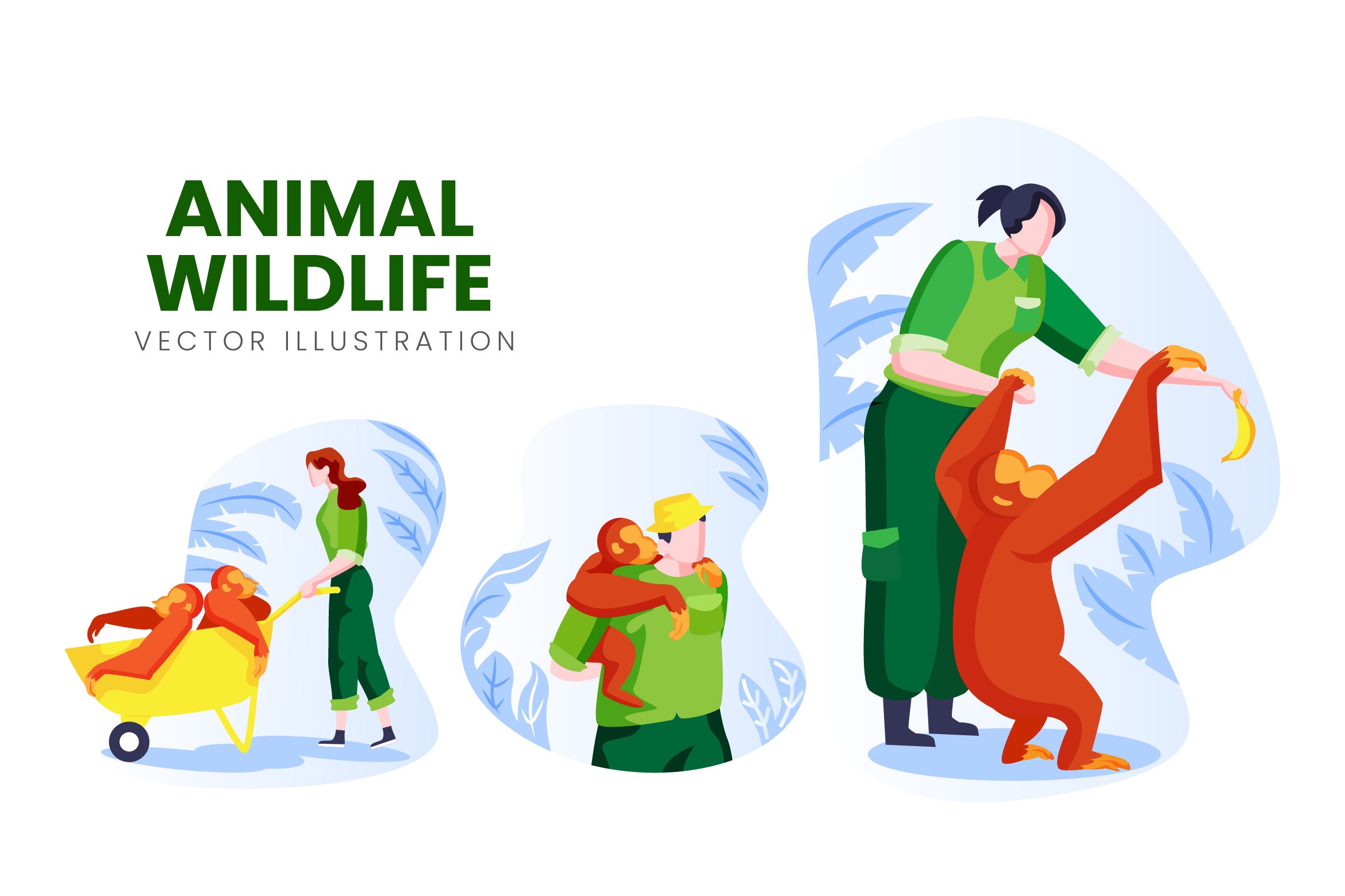 野生动物保育员人物形象16设计网精选手绘插画矢量素材 Animal Wildlife Vector Character Set插图