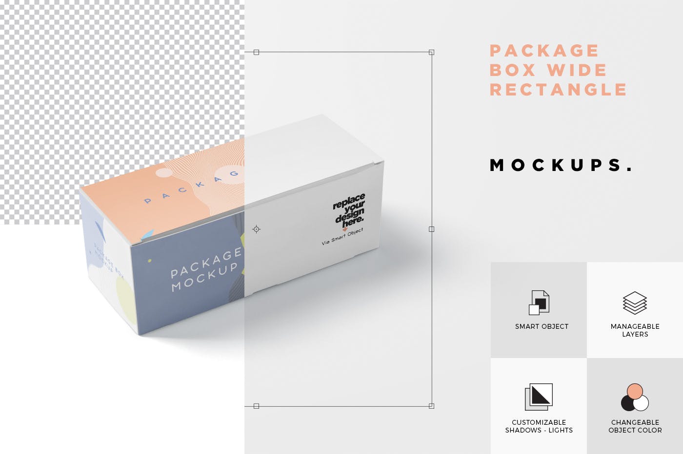 宽矩形包装盒外观设计效果图素材库精选 Package Box Mock-Up Set – Wide Rectangle插图(6)