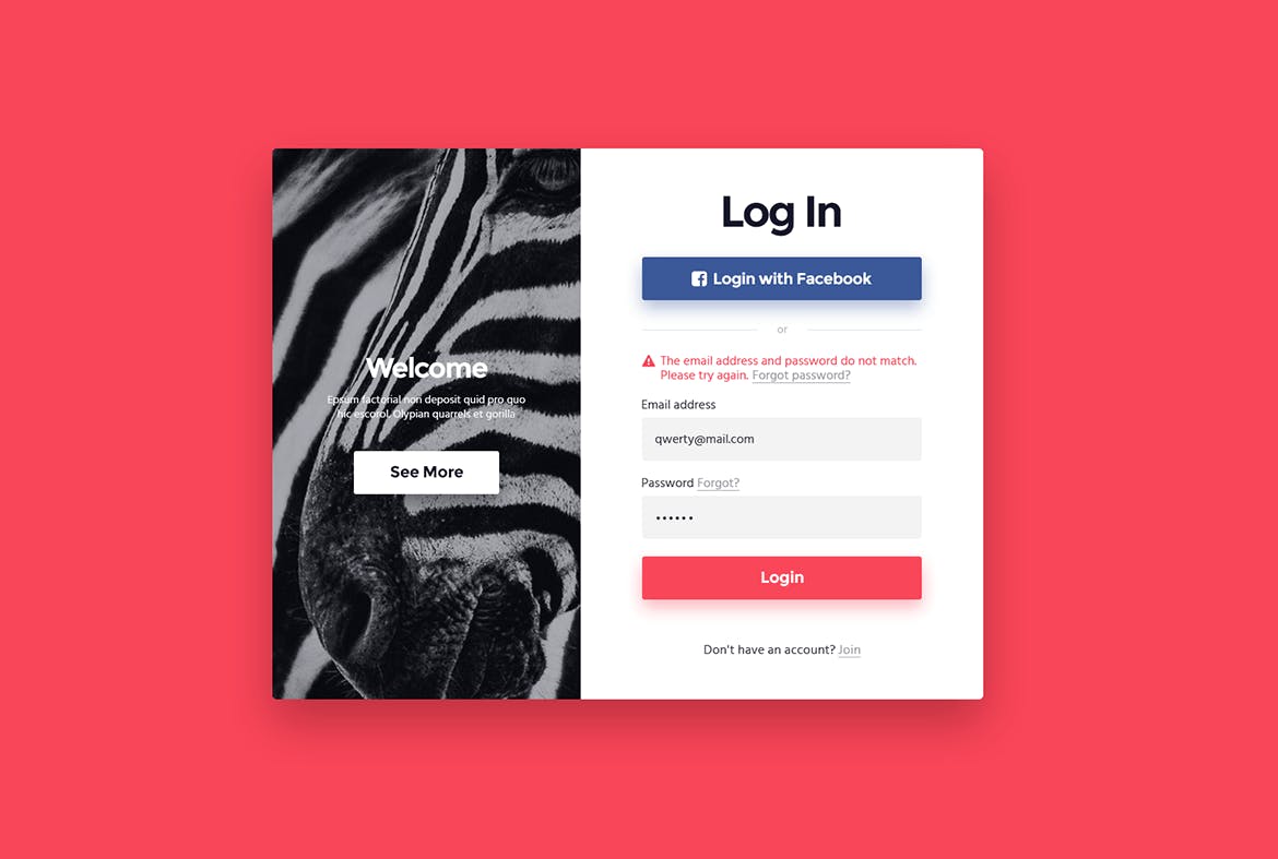 网站登录注册窗口表单设计素材库精选模板 “Zebra” Login & Registration Form插图(6)