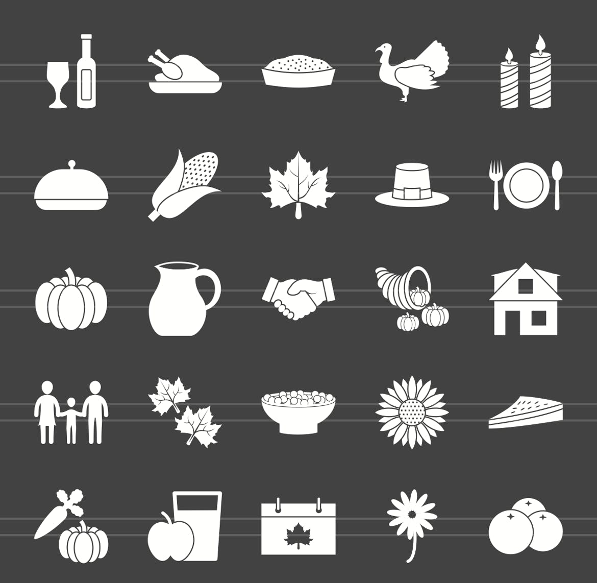 50枚感恩节主题反转色矢量字体素材库精选图标 50 Thanksgiving Glyph Inverted Icons插图(1)