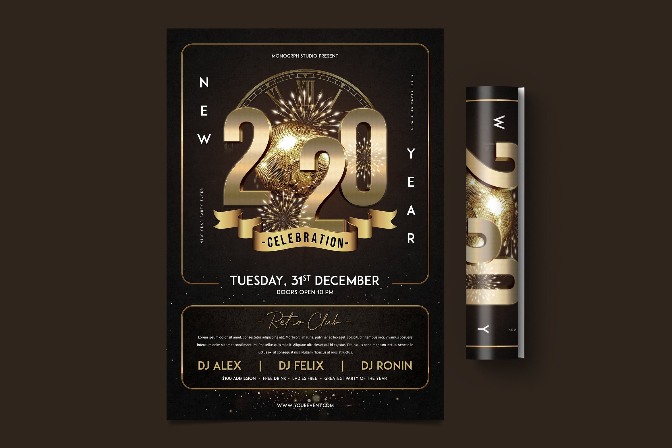 立体金属字2020年新年主题海报传单普贤居精选PSD模板 New Year Party Flyer插图