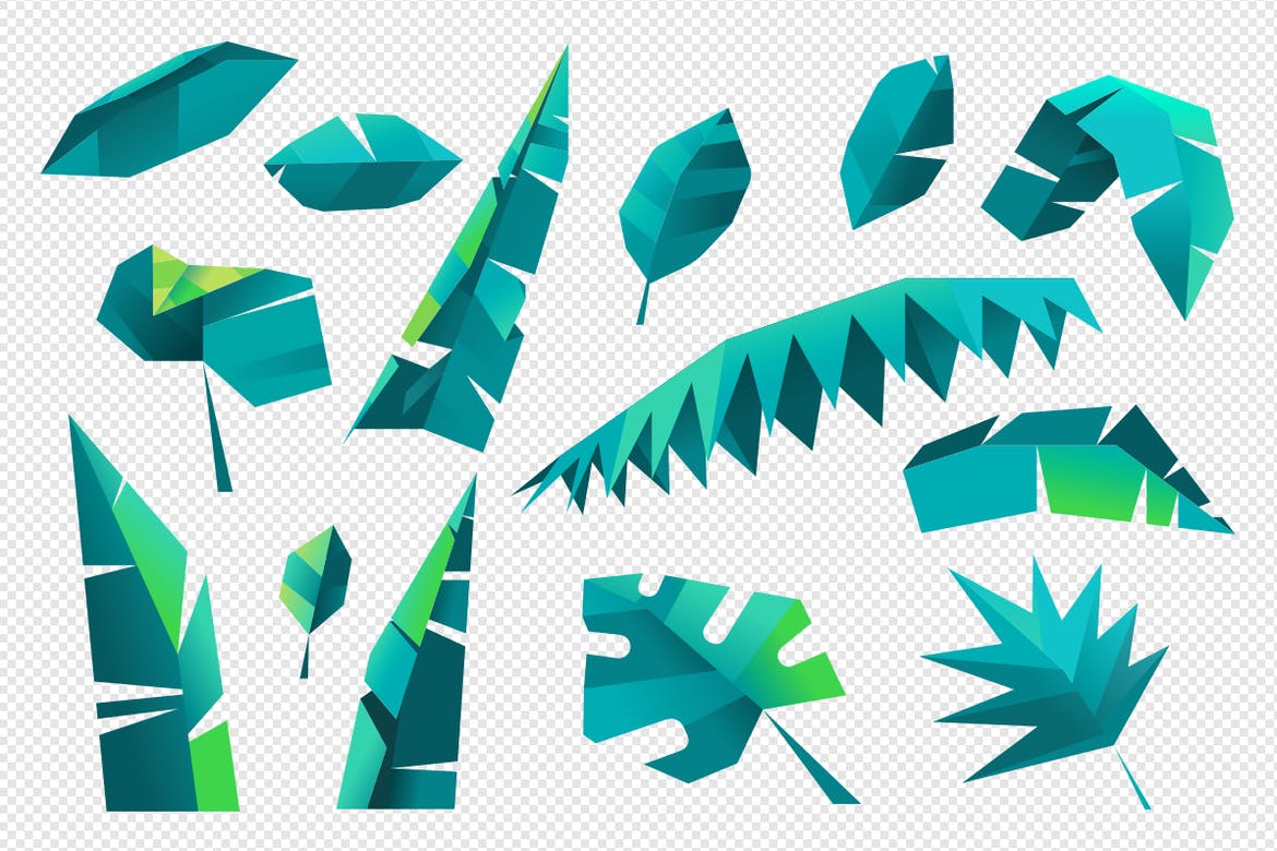 芭蕉叶&多边形叶子剪贴画素材 Leaf and foliage polygon collection插图(1)