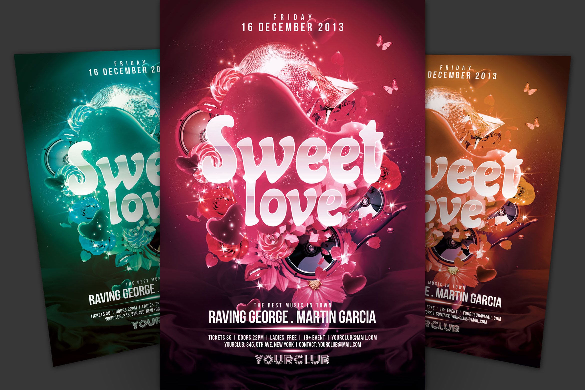 情人节主题活动海报传单素材库精选PSD模板 Sweet Love Flyer插图