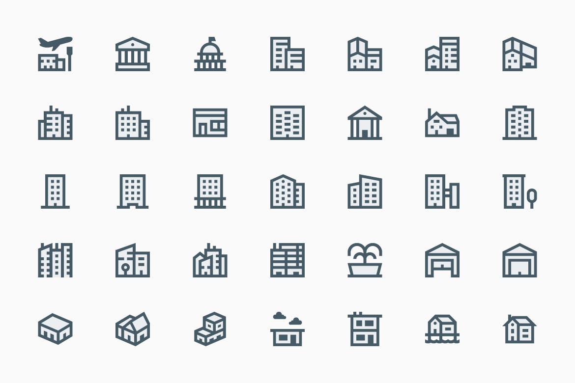 35枚建筑轮廓线矢量16设计素材网精选图标 Buildings插图(1)