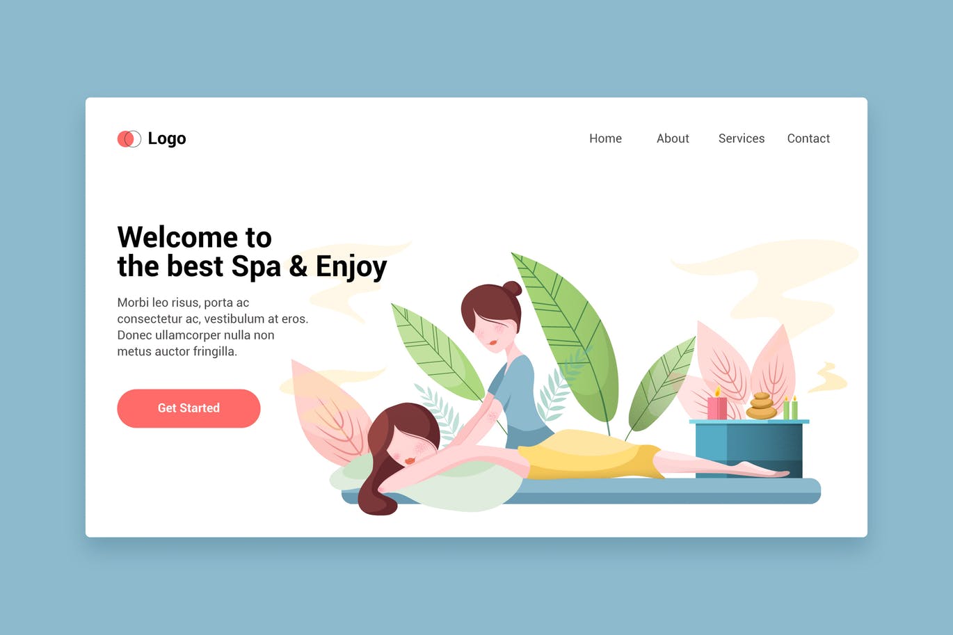 SPA美容主题矢量插画网站着陆页设计模板v11 Beauty spa flat web template for Landing page插图
