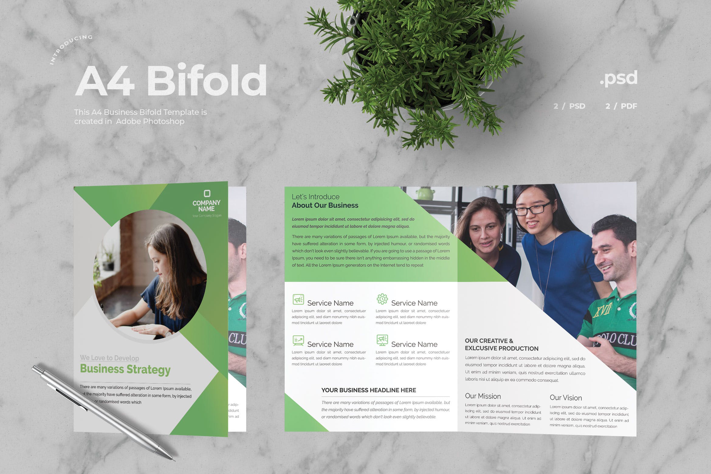 高端培训机构宣传册设计模板v10 Business Bifold Brochure插图