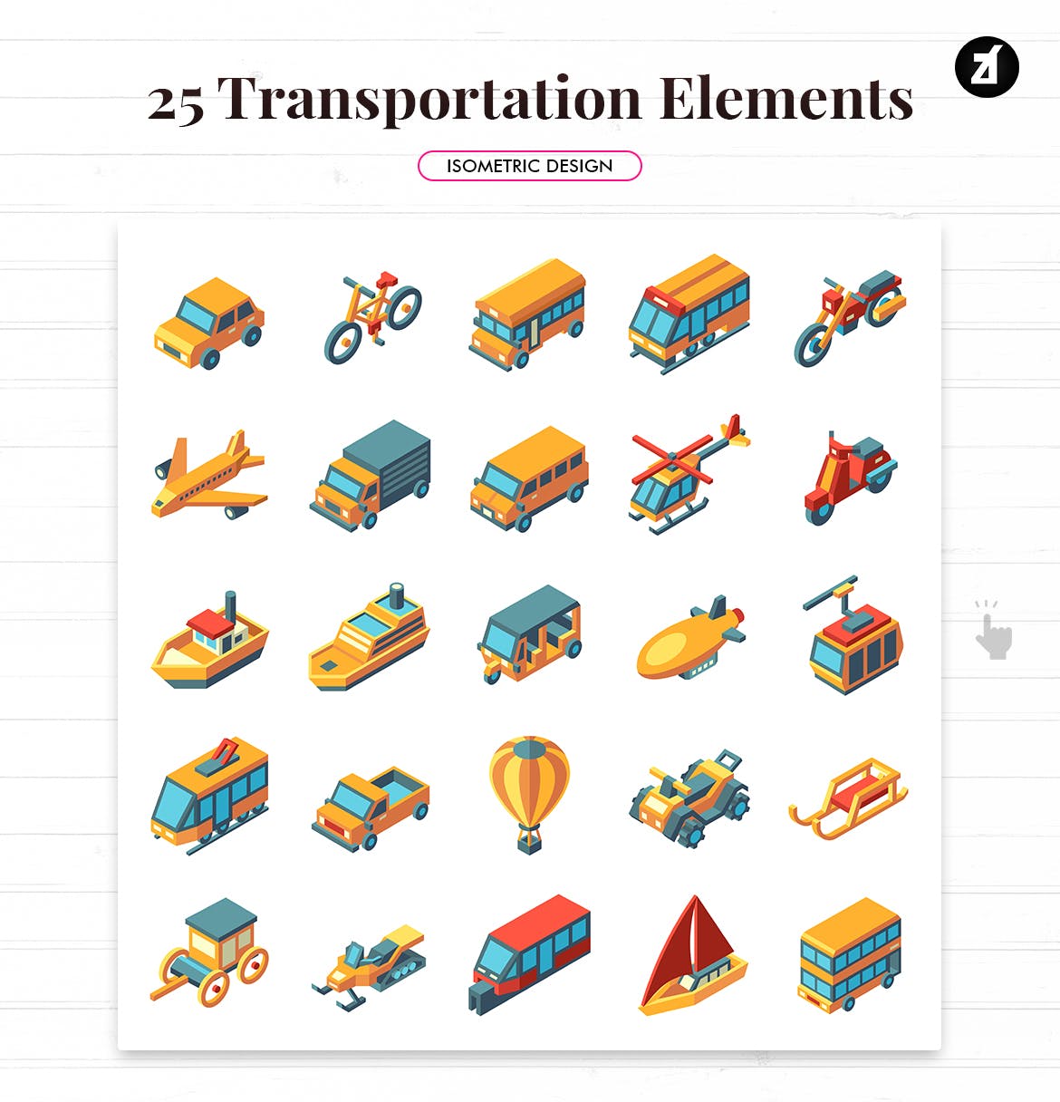 25枚交通运输工具矢量16图库精选图标素材 25 Transportation isometric elements插图(1)