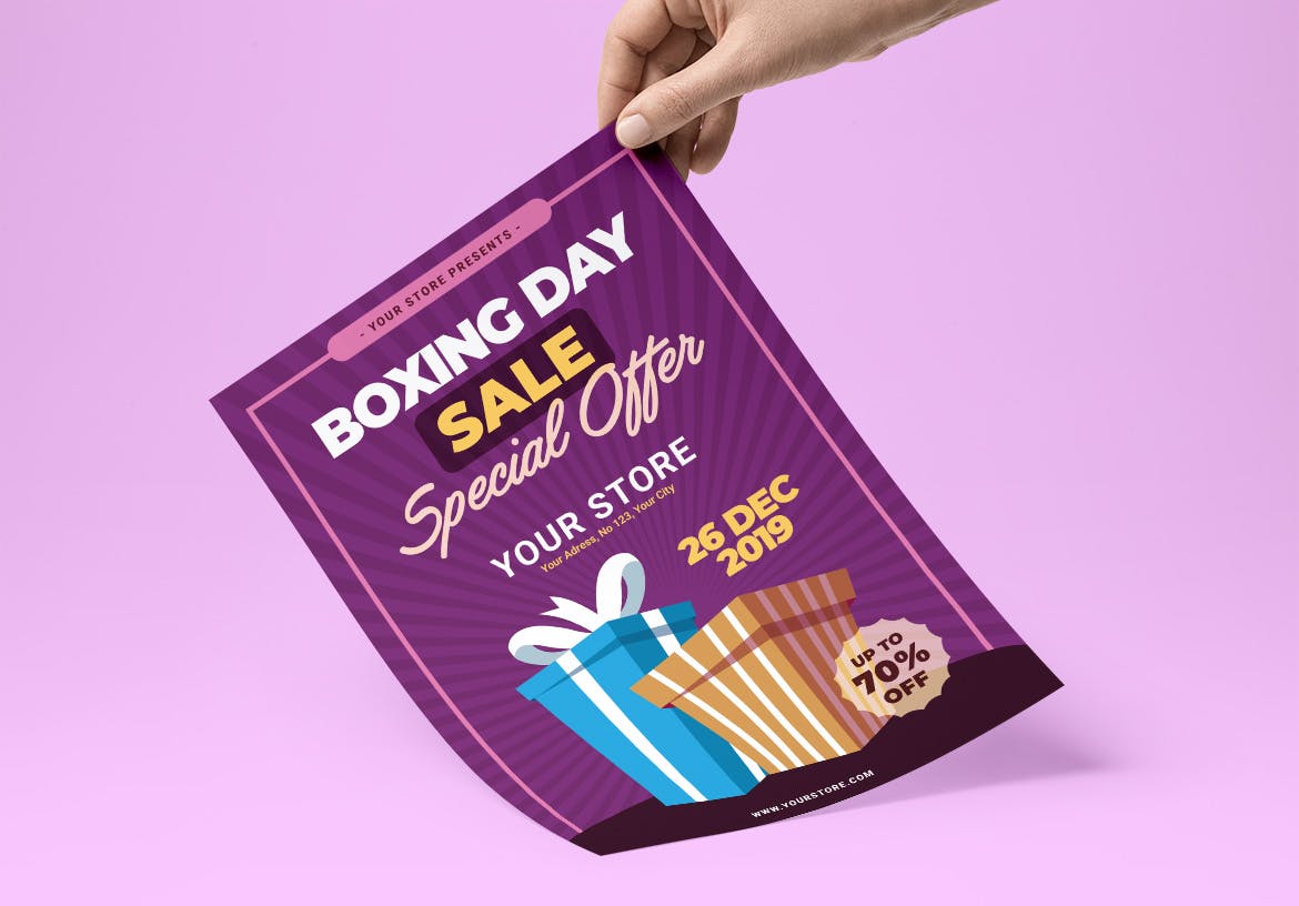 礼品交换日主题节日宣传单设计模板v3 Boxing Day Flyer插图(1)