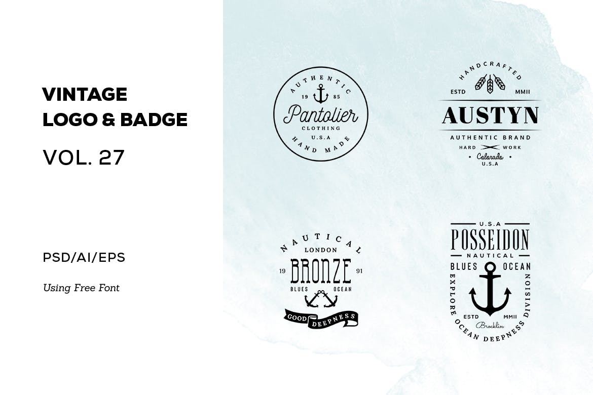 欧美复古设计风格品牌16设计网精选LOGO商标模板v27 Vintage Logo & Badge Vol. 27插图
