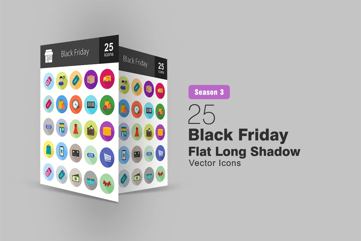 25枚黑色星期五主题扁平设计风格长阴影素材库精选图标 25 Black Friday Flat long Shadow Icons插图