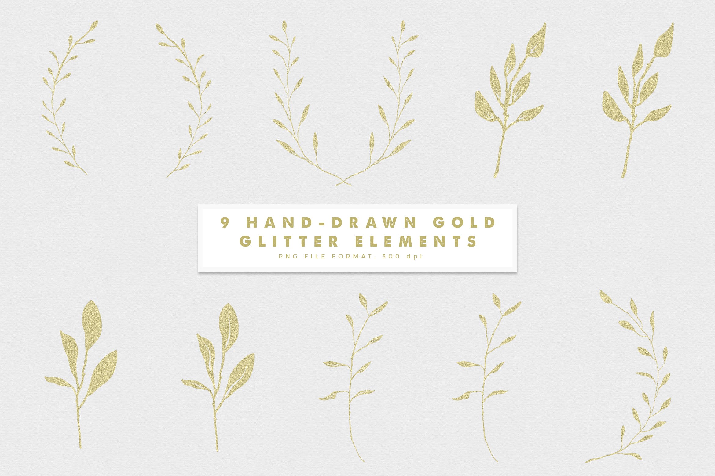 9款粉金色彩手绘有机植物图案剪贴画v4 Gold-4 Glitter Hand Drawn Elements插图