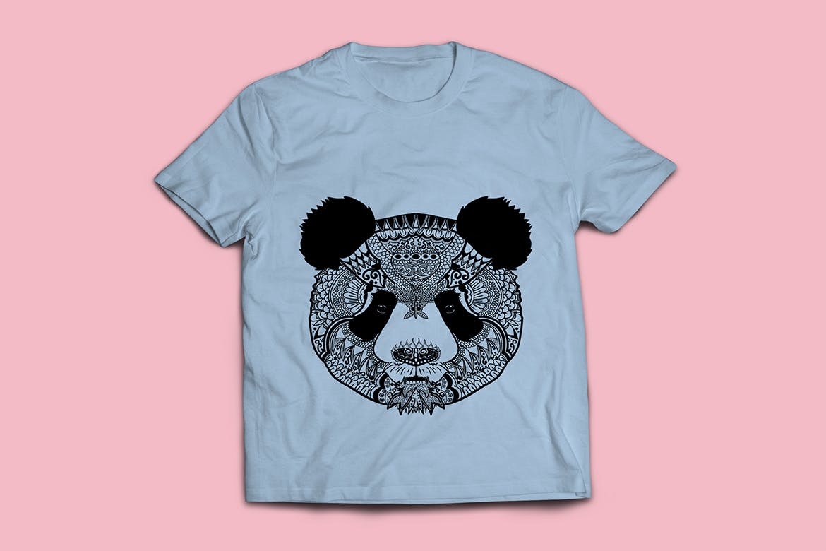 熊猫-曼陀罗花手绘T恤印花图案设计矢量插画素材库精选素材 Panda Mandala T-shirt Design Vector Illustration插图(1)