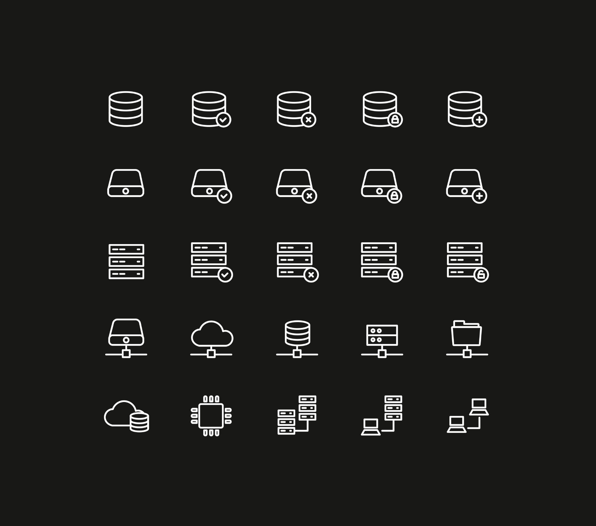 25枚数据存储矢量线性16图库精选图标 25 Database Storage Icons插图