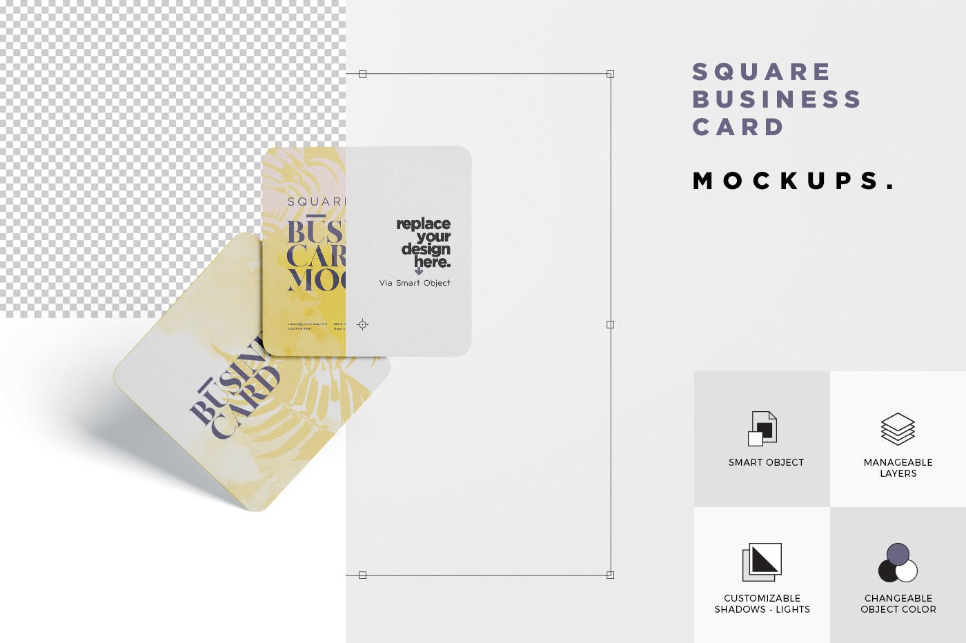 圆角设计风格企业名片效果图素材库精选 Business Card Mockup – Square Round Corner插图(5)