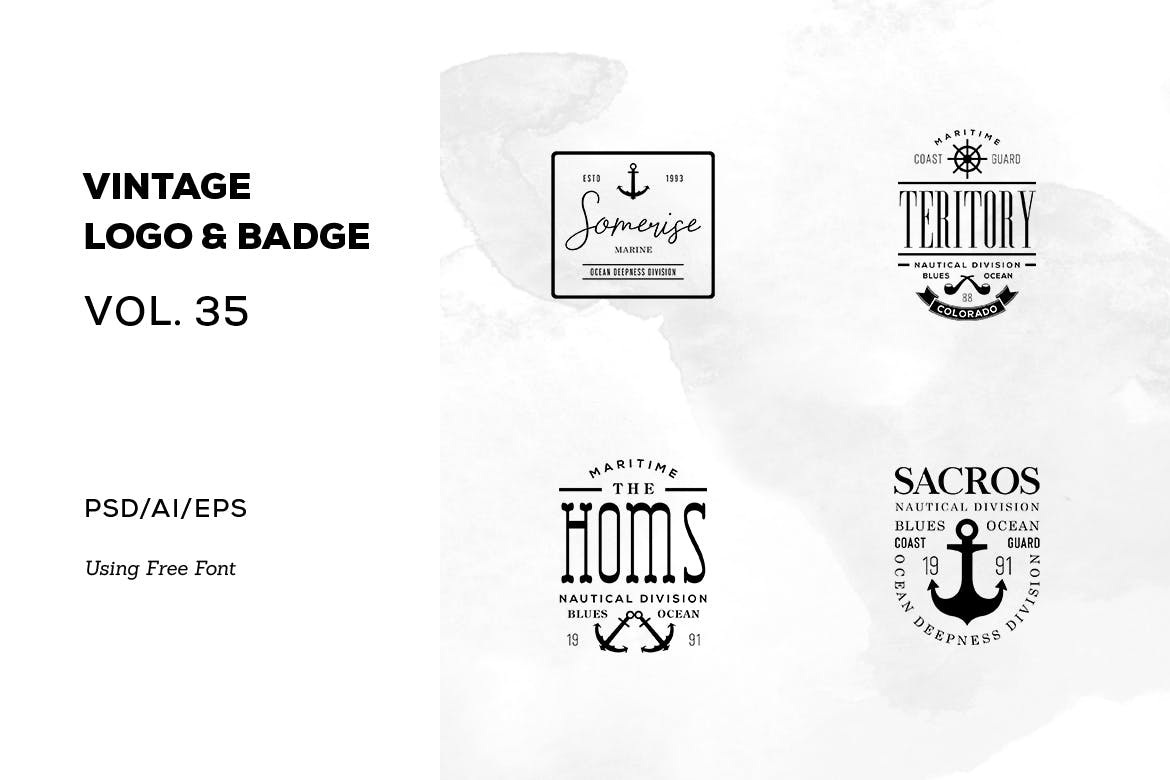 欧美复古设计风格品牌普贤居精选LOGO商标模板v35 Vintage Logo & Badge Vol. 35插图